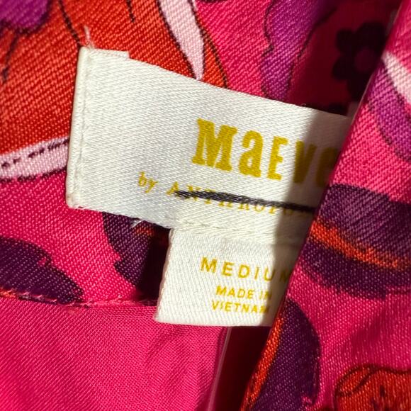 Maeve Anthropologie Pink Floral Print Long Sleeve Wrap Mini Dress Size Medium - Picture 15 of 16